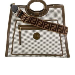 Fendi Brown and White Tote Bag